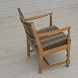 1970s, pair of Scandinavian armchairs, furniture wool, solid oak wood.