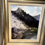 Oil on canvas representing a lake signed lucien wolff alsacian painter