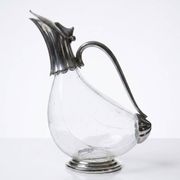 Vintage glass and silver-plated metal jug, modernist pitcher/carafe from 1950-1970.