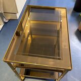 70's brass and glass roller service - 3 levels - expandable middle shelf