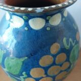 Pair of Primavera vases in blue ceramic with plant decoration 1920-1930