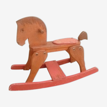 Ancien jouet cheval en bois sculpté à bascule collector vintage polychrome  | Selency