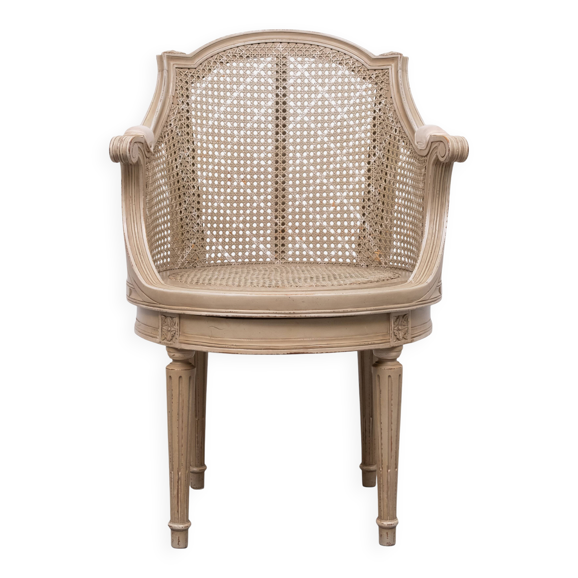 Louis XVI style barrel Cane Office desk chair rotatable