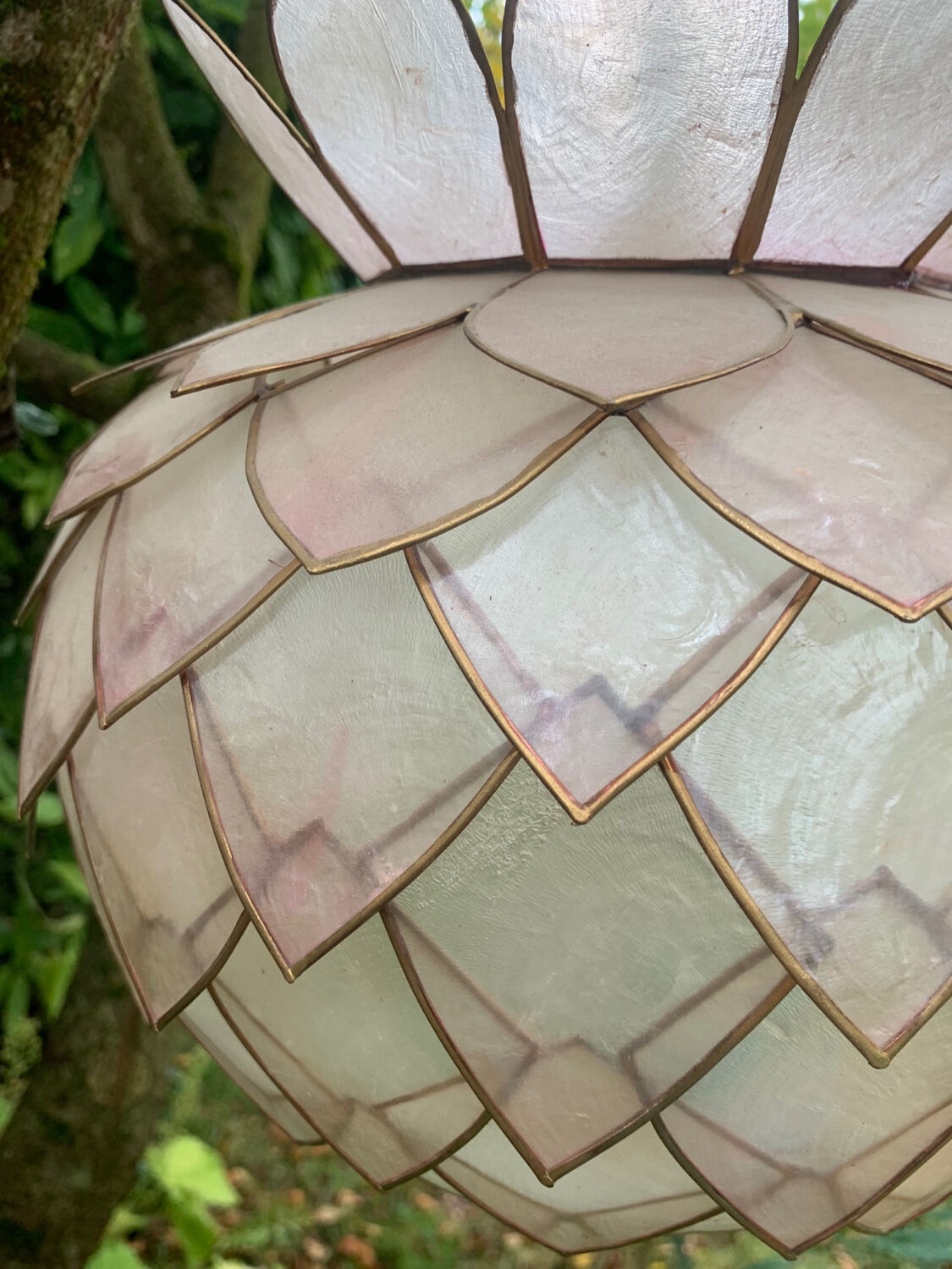 Chandelier, vintage mother-of-pearl lotus pendant 1980