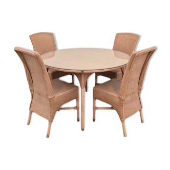 Table avec 4 chaises par Vincent Sheppard en rotin, style Lloyd Loom