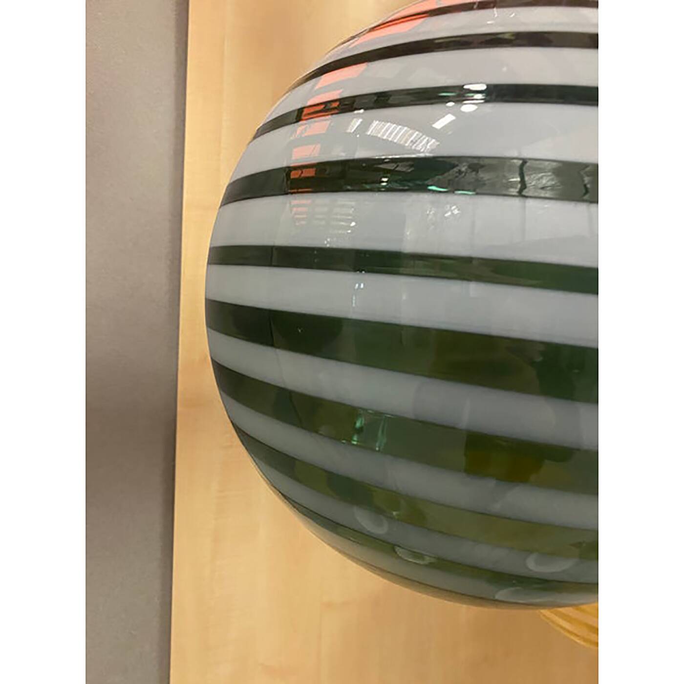 Contemporary Green and White Swiriling Sphere Pendant in Glass