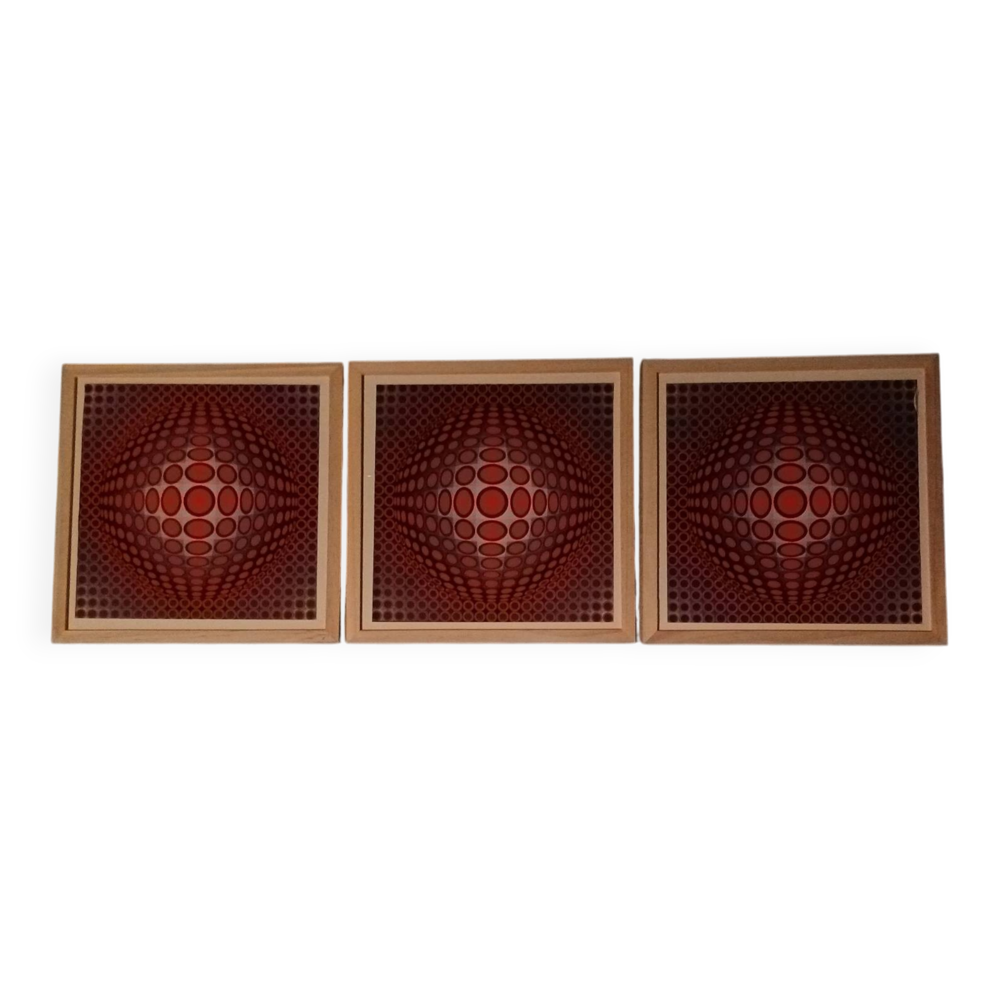Vintage Optical Art Triptych - Vasarely - Frame 30x30cm