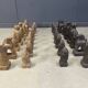 Large hand crafted wooden chess figure set, 1960s