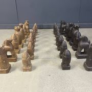Large hand crafted wooden chess figure set, 1960s