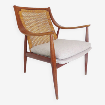 Vintage Peter Hvidt And Orla Molgaard Teak And Rattan Lounge Arm Chair By France & Son Denmark