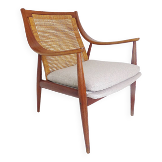 Fauteuil Vintage Peter Hvidt & Orla Molgaard Teck Et Rotin Par France & Son Danemark