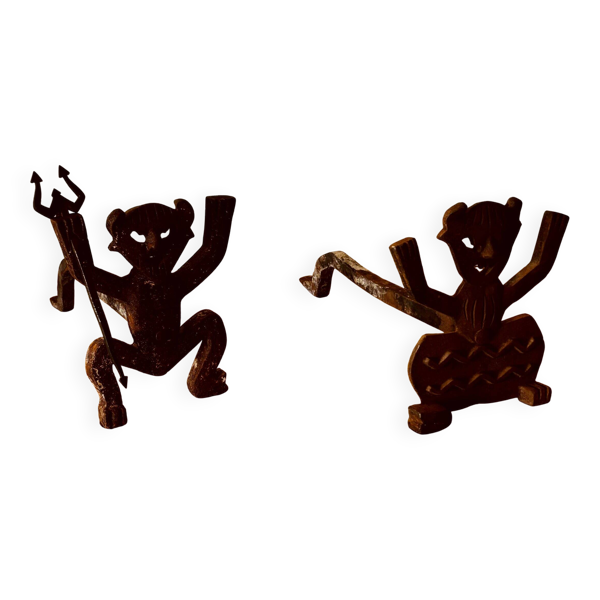 Paire de chenets en fonte- Diable & Diablesse – Début du 20ème siècle