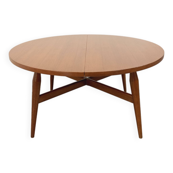 Grande table basse ronde scandinave vintage Smorrebrod de Arne Vodder, extensible en table à manger