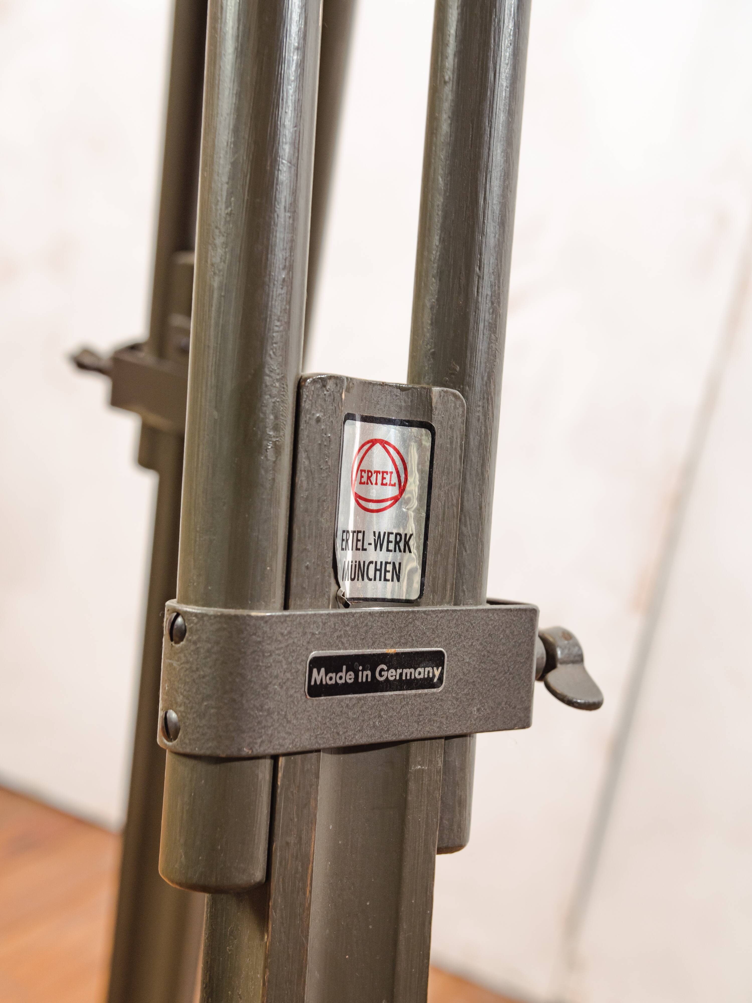 Vintage 1950s Strand Electric Patt 123 Theatre lamp on an old Wooden Army Surveyors Tripod