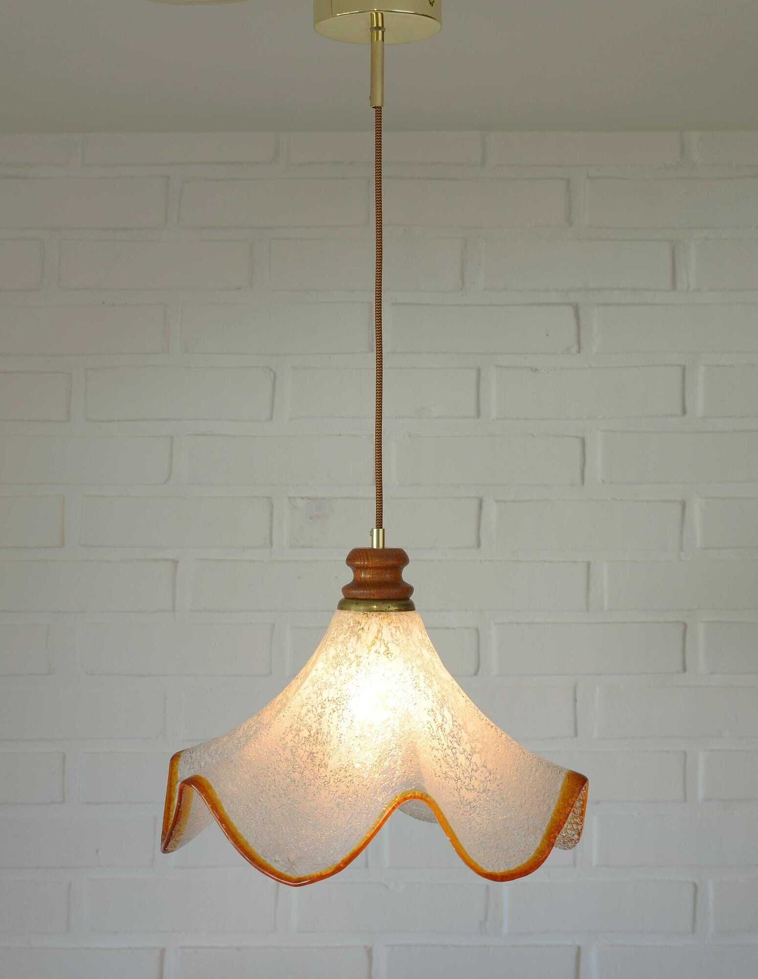 Hand Blown Murano Glass Pendant Light – Amber Rim, 1970s Italy Design