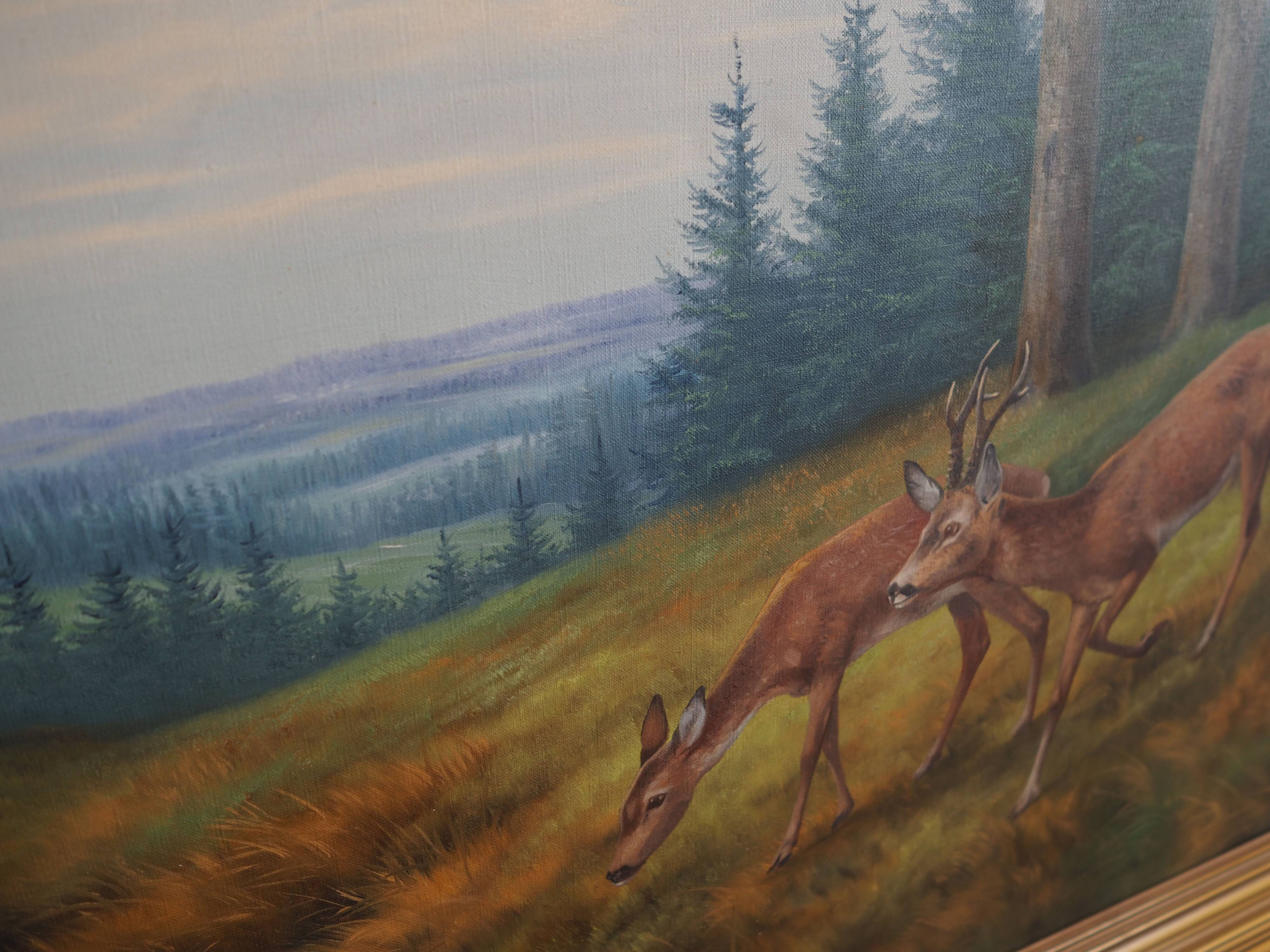 Peinture « Deux cerfs au bord de l'eau », design danois, années 1960, de Wolmer Zier