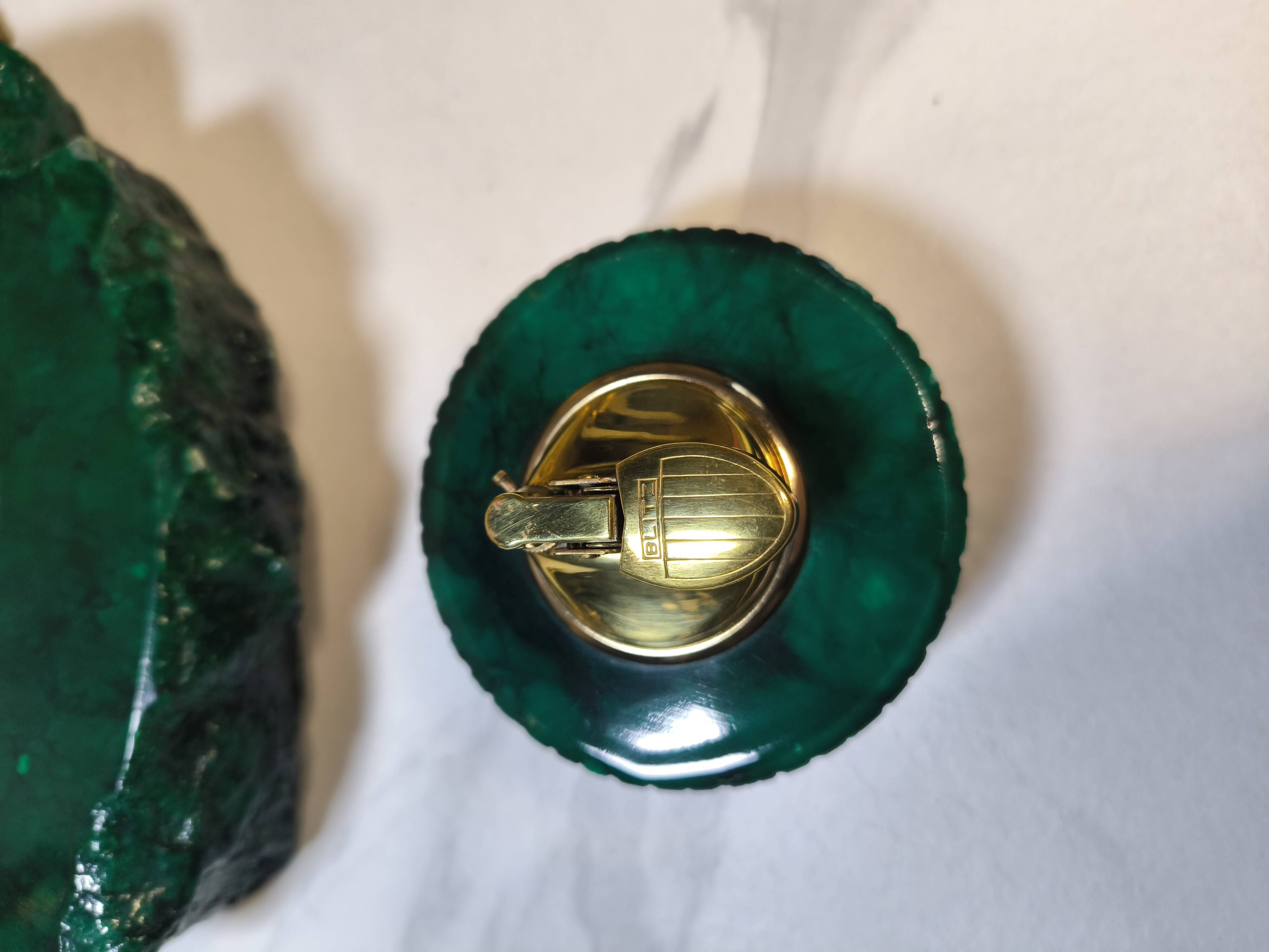 Vintage 70's Desk Set in Green Alabaster Malachite - 3 Pieces - Ita