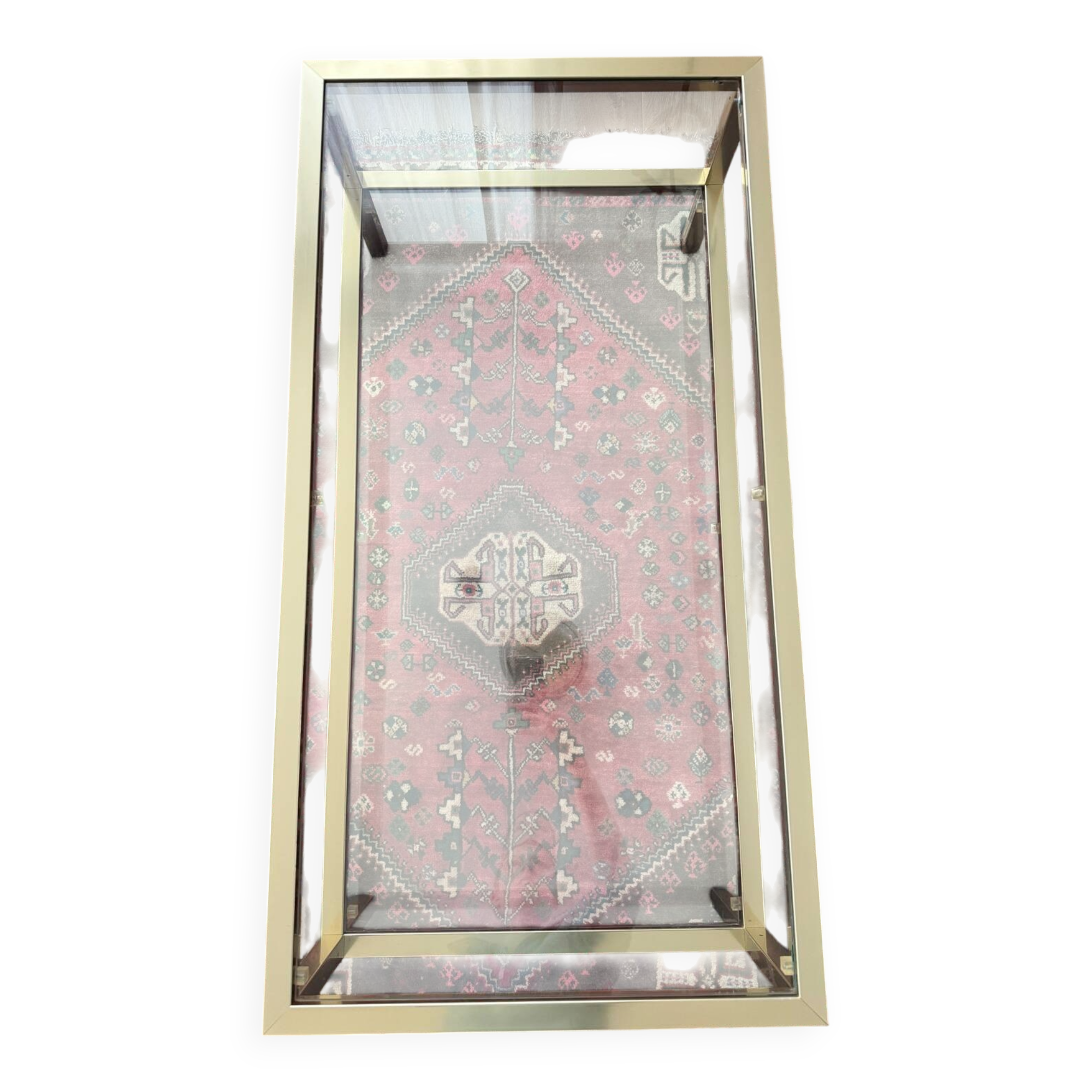 Pierre Vandel Paris 1970s vintage coffee table in brass and glass.