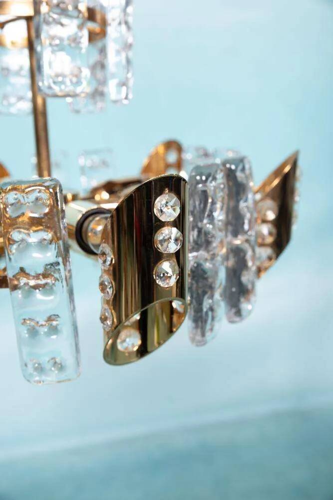 Midcentury gold crystal suspension by Orrefors, Fagerlund