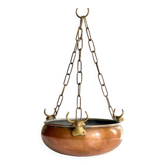 Cache-pot suspendu aux 3 buffles vintage