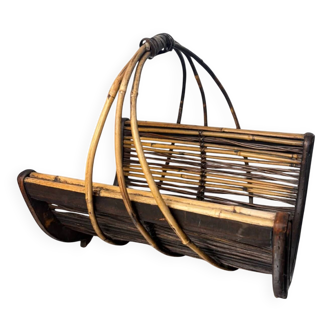 Rattan magazine rack, popular art, France, circa 1950s