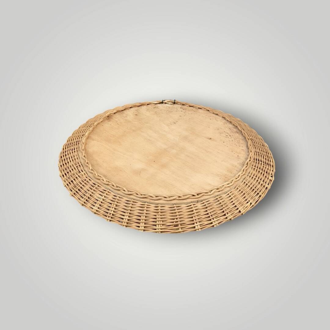 Antique round woven wicker mirror – 40 cm – 1970s