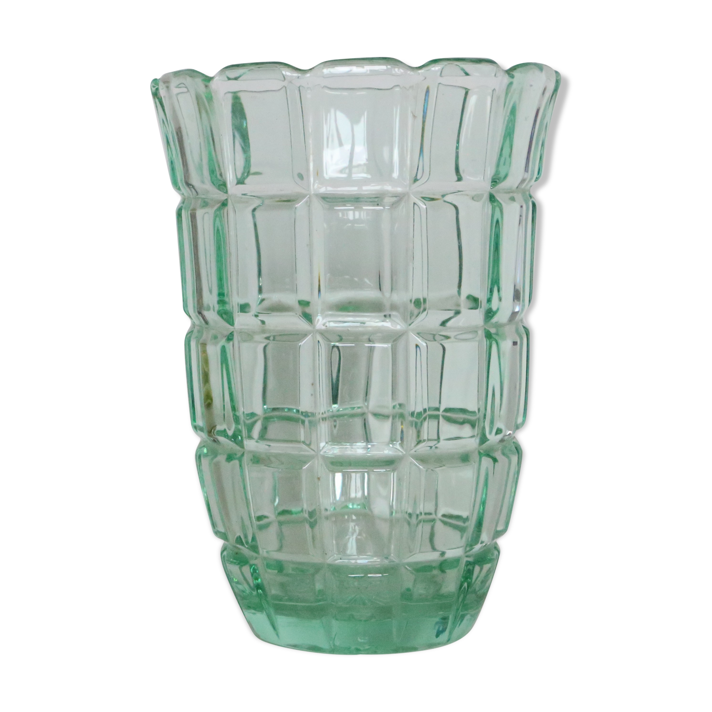 Green crystal vase, vintage French