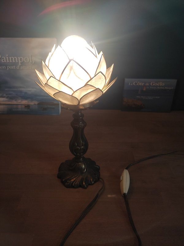 Bedside lamp flower lotus mother-of-pearl base bronze brass dp 0123247