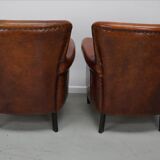 Vintage Dutch Cognac Colored Leather Club Chair, Set of 2