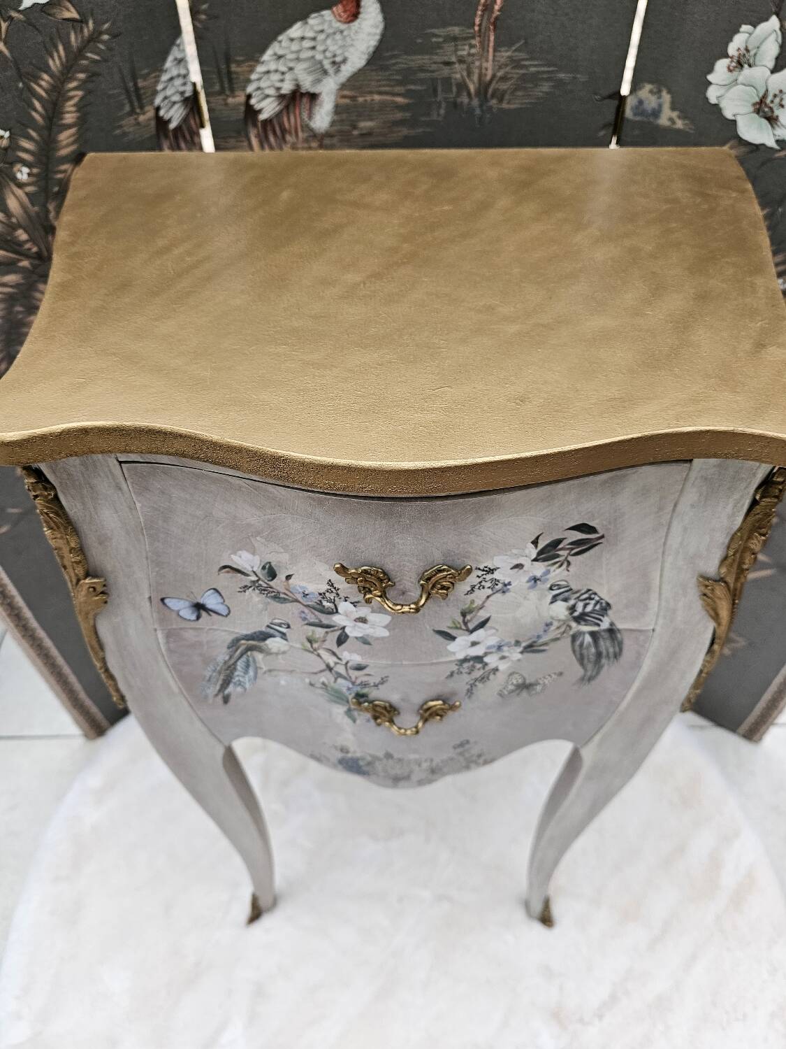Louis XV style bedside table in marquetry