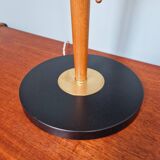 Large Scandinavian table lamp in white opaline glass and teak