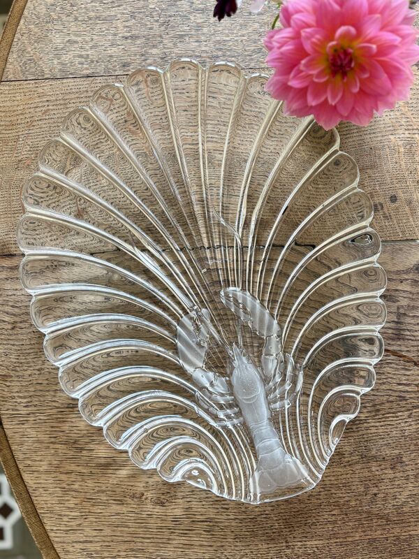 Plat vintage en verre épais, décors de Homard