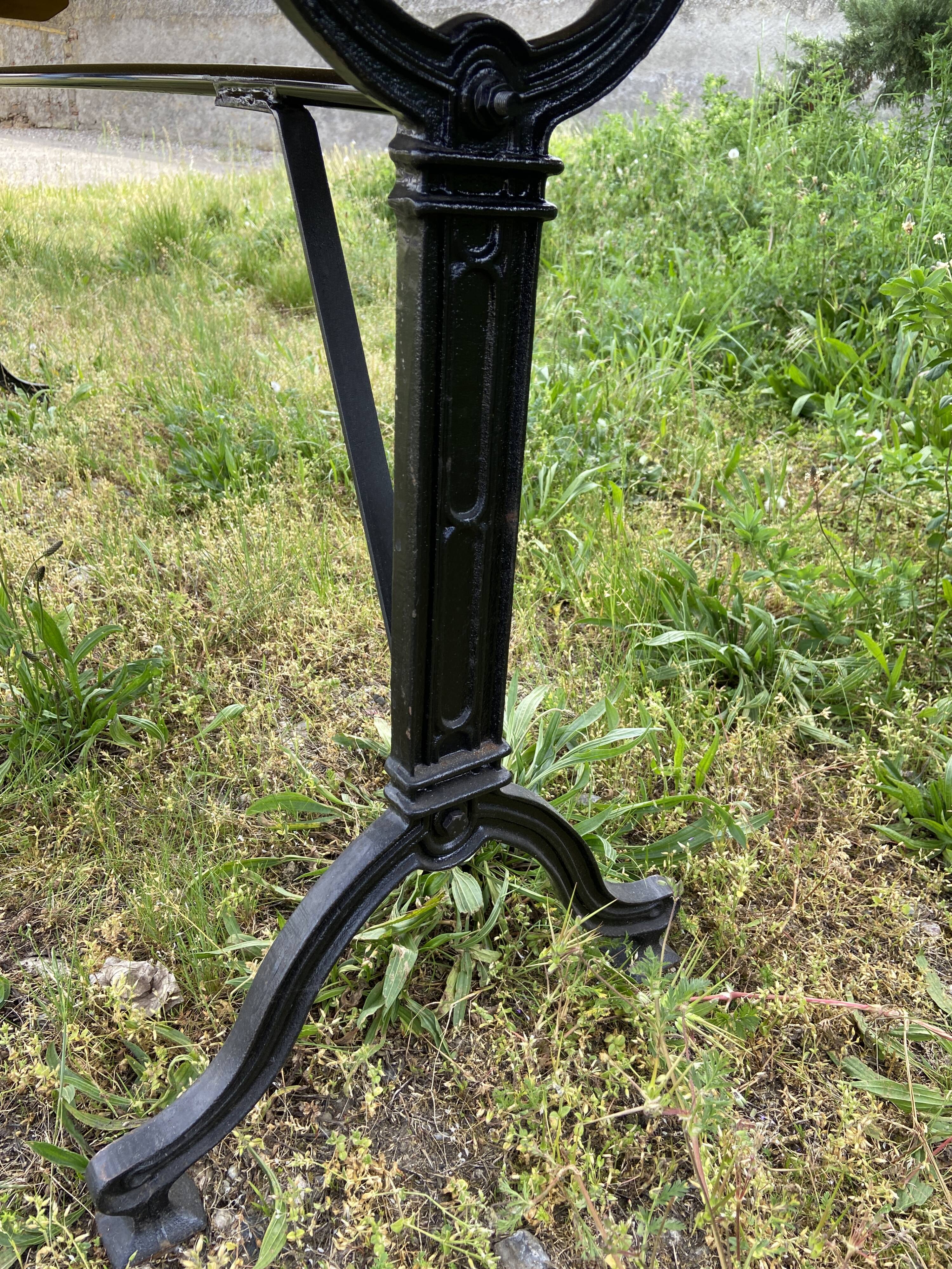 Large bistro coffee table in beech and cast iron base, French Paris