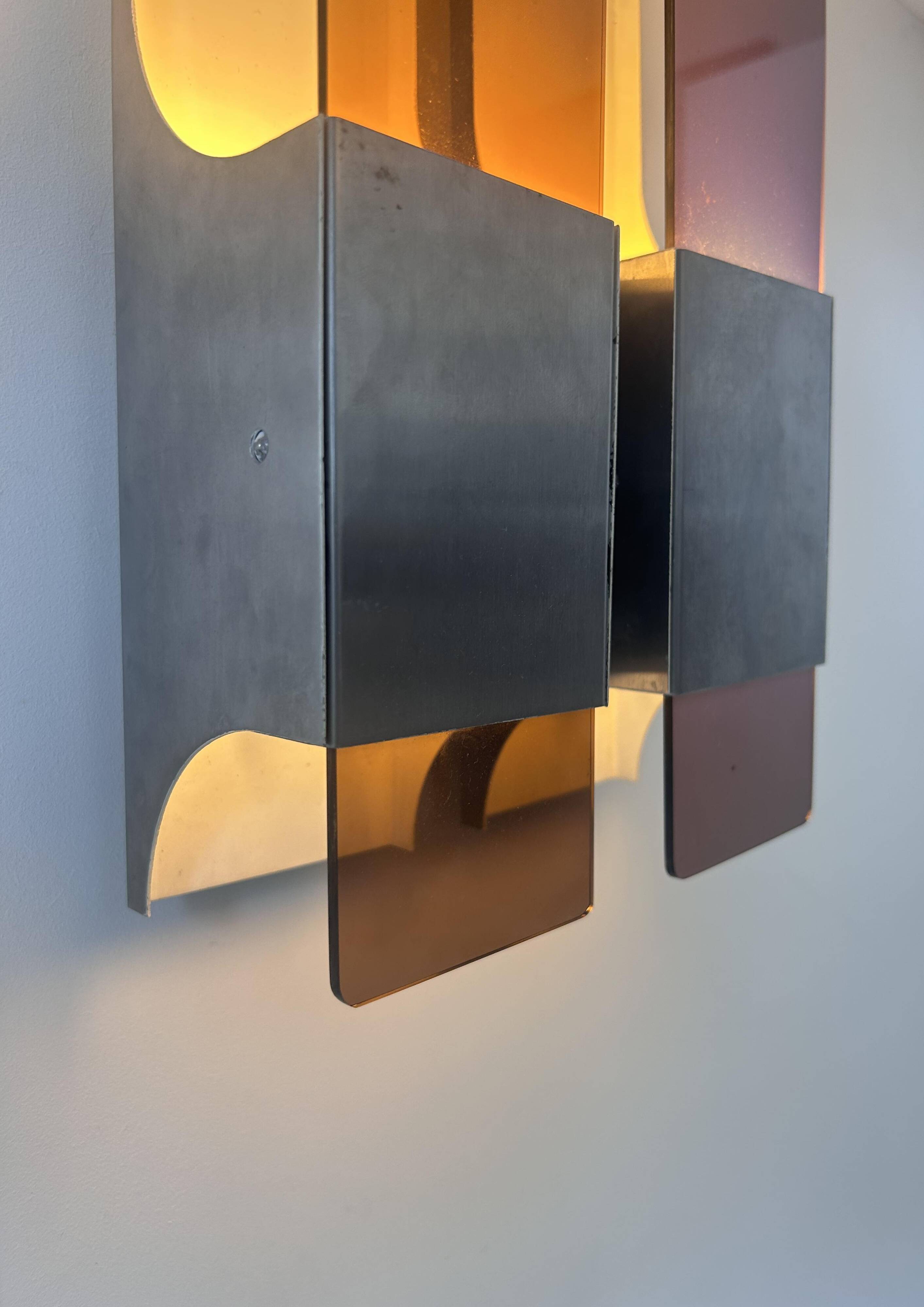 Vintage double wall lamp in metal and perspex, France 1970s