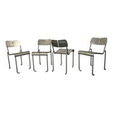 Memphis Architectural Stainless Steel French Dining Chairs, 1980s Set of 4