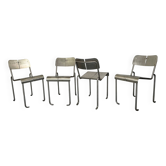 Memphis Architectural Stainless Steel French Dining Chairs, 1980s Set of 4