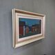 Style moderniste contemporain suédois « Maisons à minuit » Peinture à l’huile encadrée de scène de rue, 1998