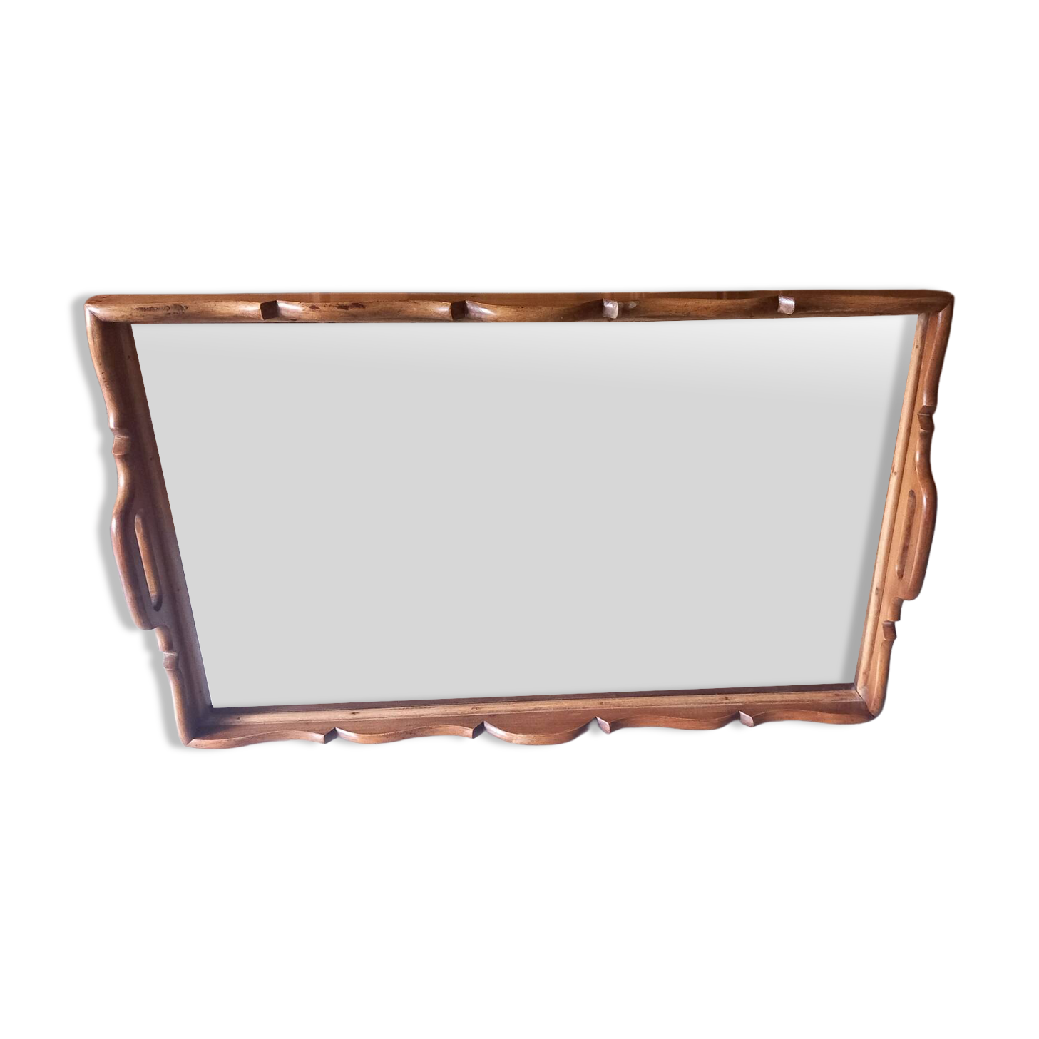 Grand plateau de service bois et verre années 50