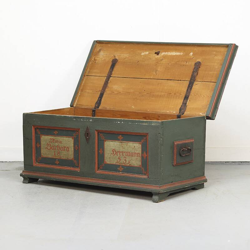 Antique Folk Art Painted bridal chest 1853