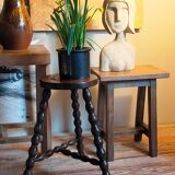 Tripod stool solid wood turned vintage