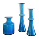 Arrangement of 3 blue glass 'Carnaby' vases by Per Lütken for Holmegaard, Denmark 1960's
