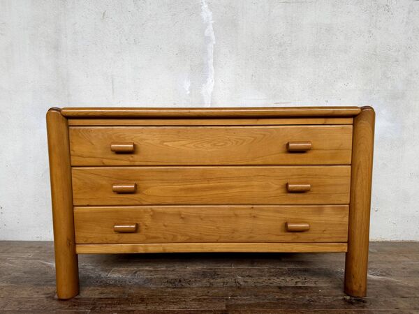 Commode en orme massif style Maison Regain, années 70