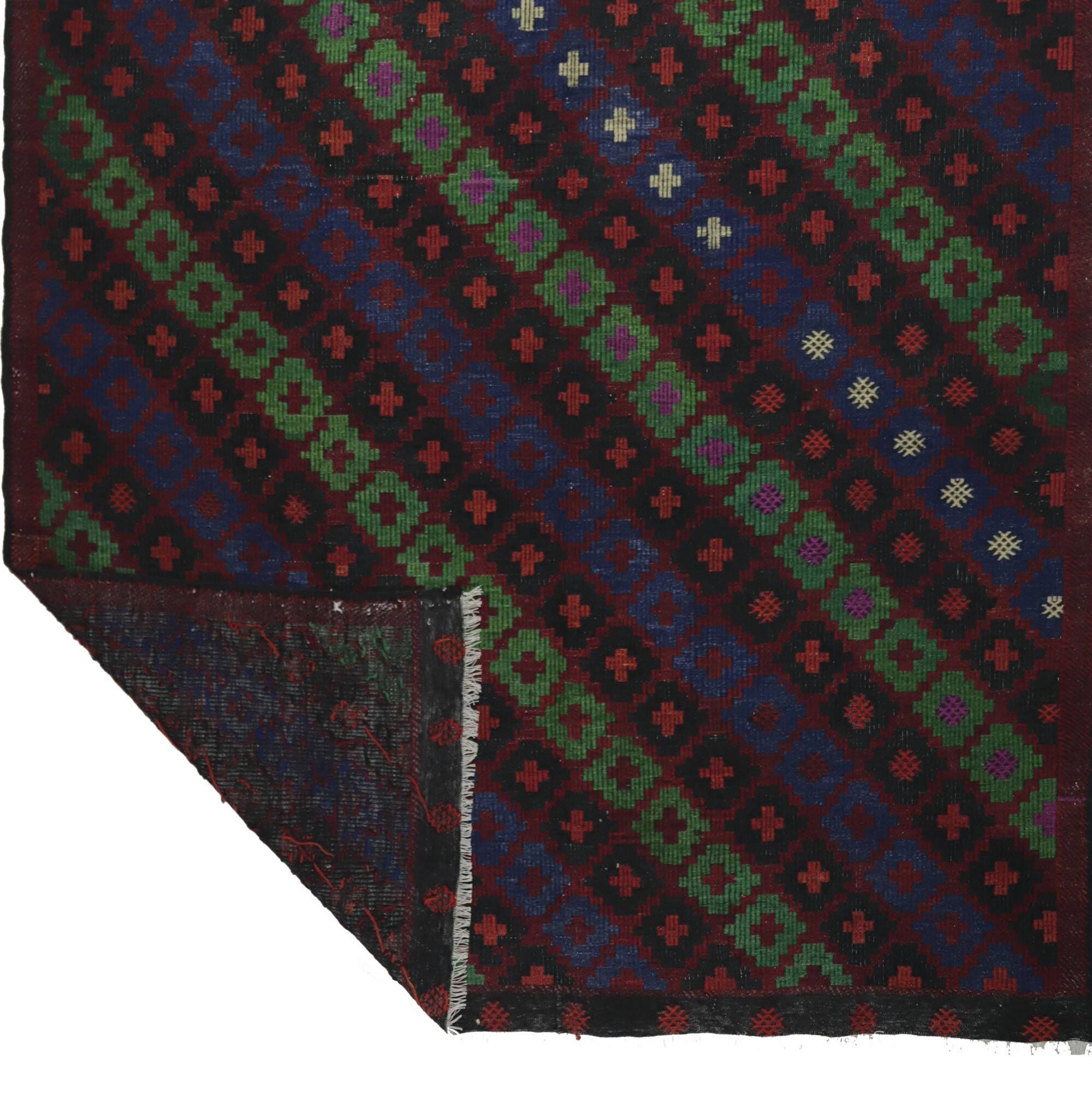 Turkish Kilim Yuruk Vintage 217x353 cm Geometric Green Blue Red