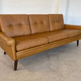 Vintage danish retro svend skipper 3 person sofa in light cognac leather