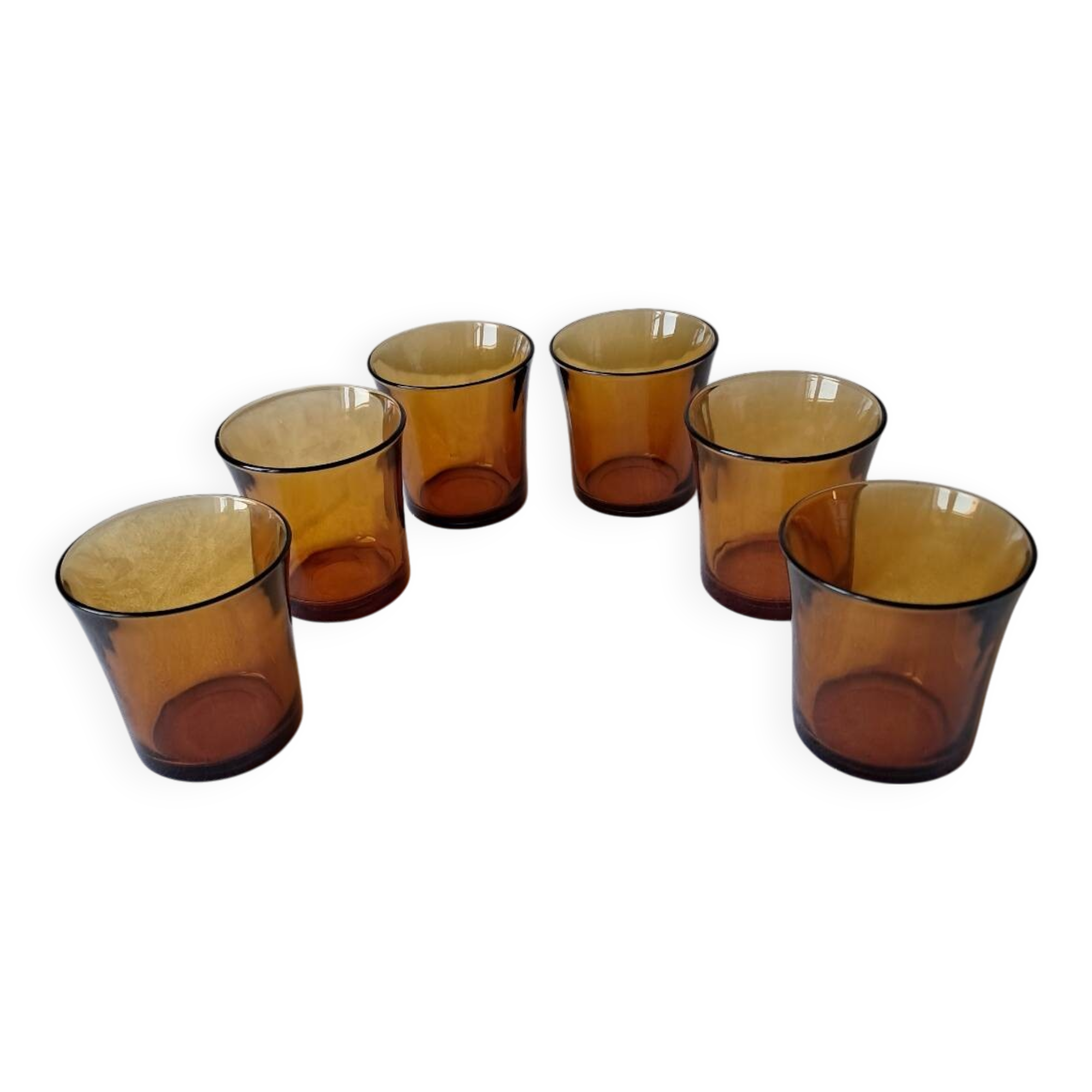 6 Vintage Amber Water Glasses. DURALEX