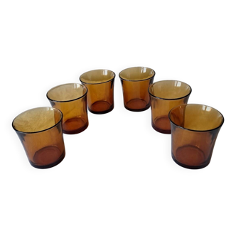 6 Vintage Amber Water Glasses. DURALEX