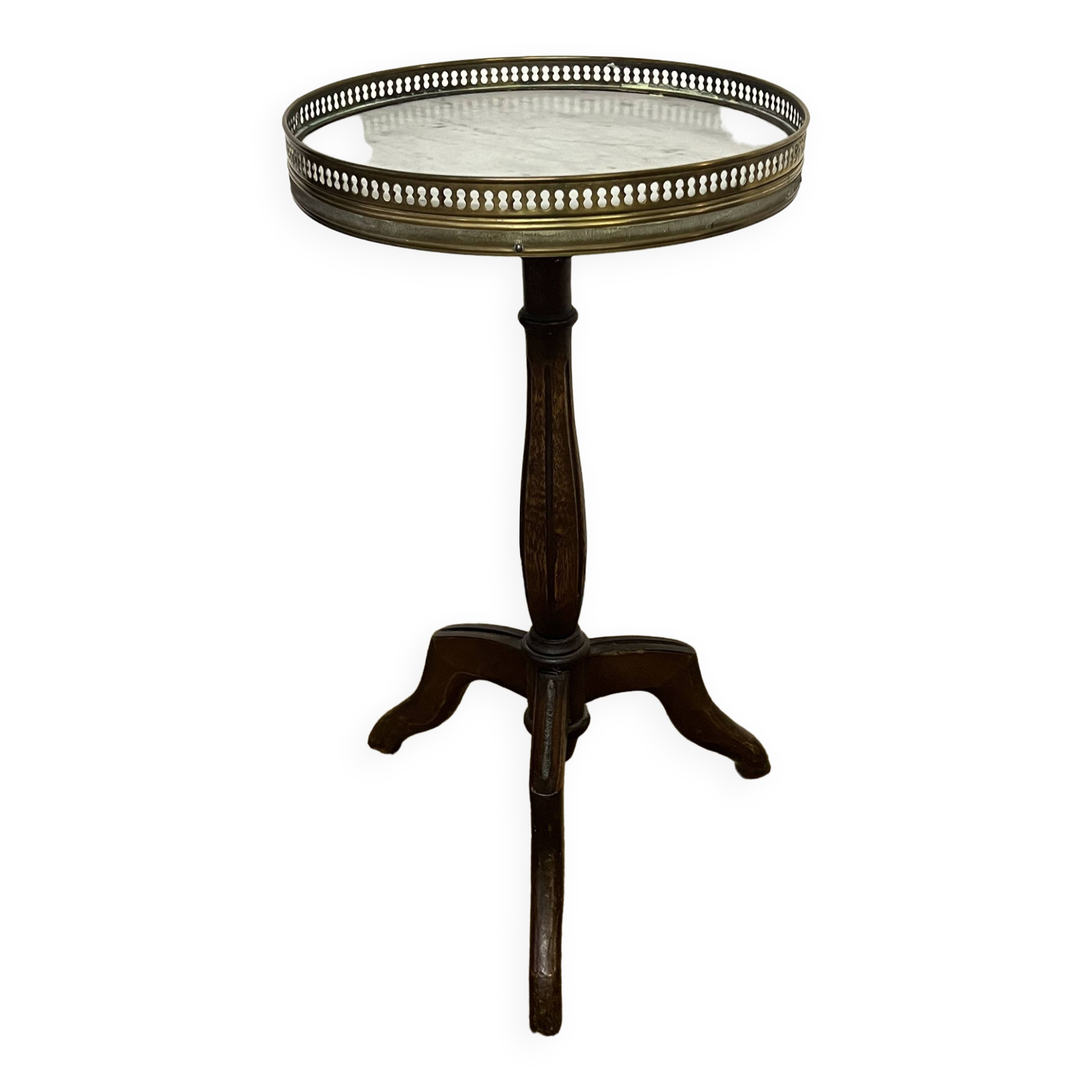 Louis XVI style tripod pedestal table in mahogany and marble