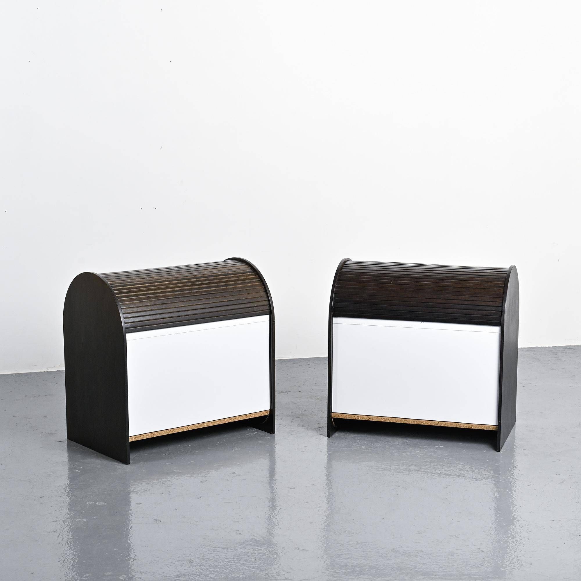 Pair of louvered furniture by Klaus Vogt for Thut Möbel, circa 1970.