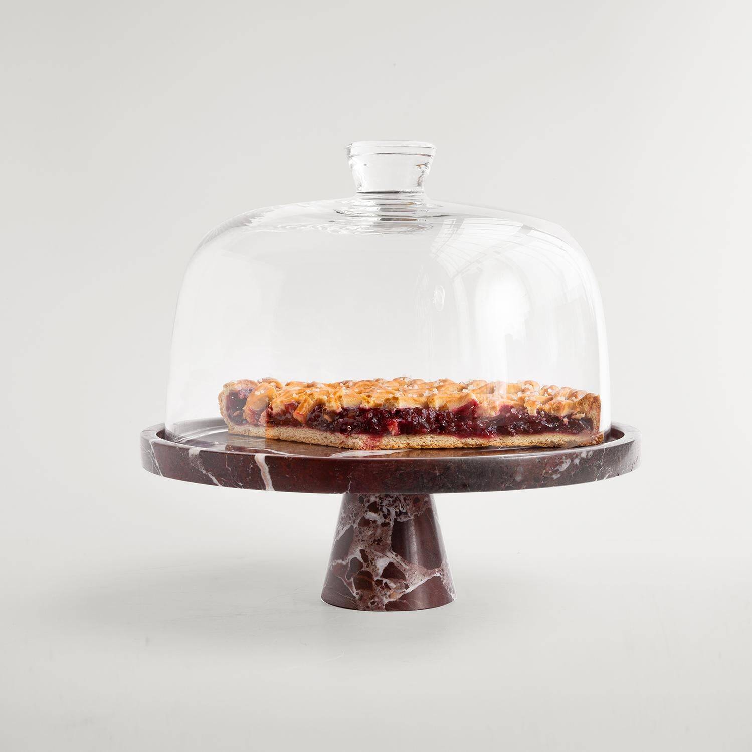 Marble cake stand in Rosso Levanto.