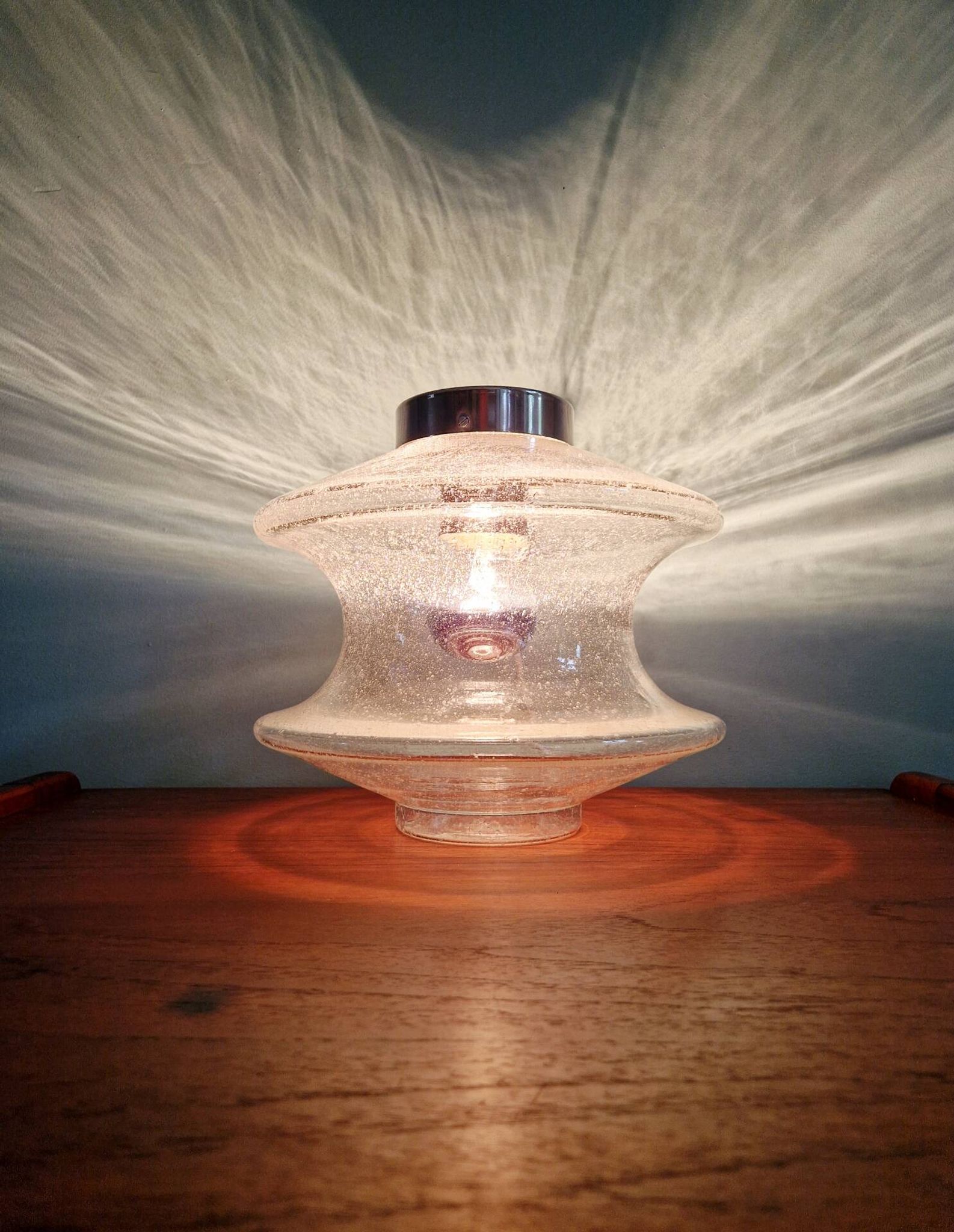 Ceiling light meerpaal in transparent bubbled glass, raak amsterdam, 1970